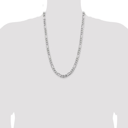 Sterling Silver Rhodium-plated 7.75mm Figaro Chain Necklace 26"