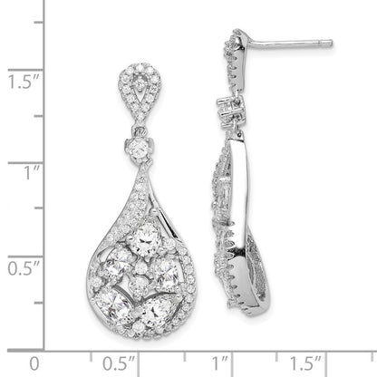 Sterling Silver RH-plated Polished Fancy CZ Tear Dangle Earrings
