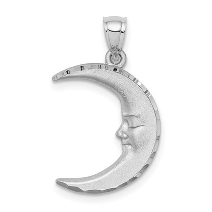 14k White Gold Satin Diamond-cut Moon Pendant