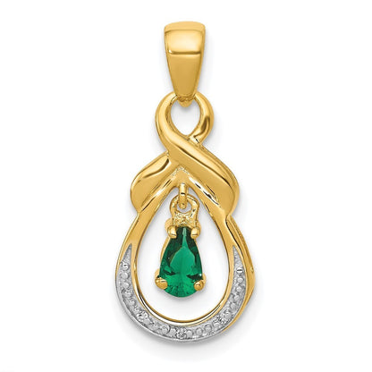14k Yellow Gold Pear Emerald and Diamond Pendant