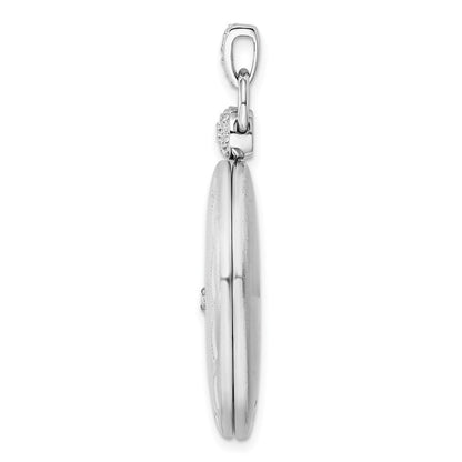 Sterling Silver Rhodium-plate 26mm Diamond-Cut Accented Diamond Locket Pendant