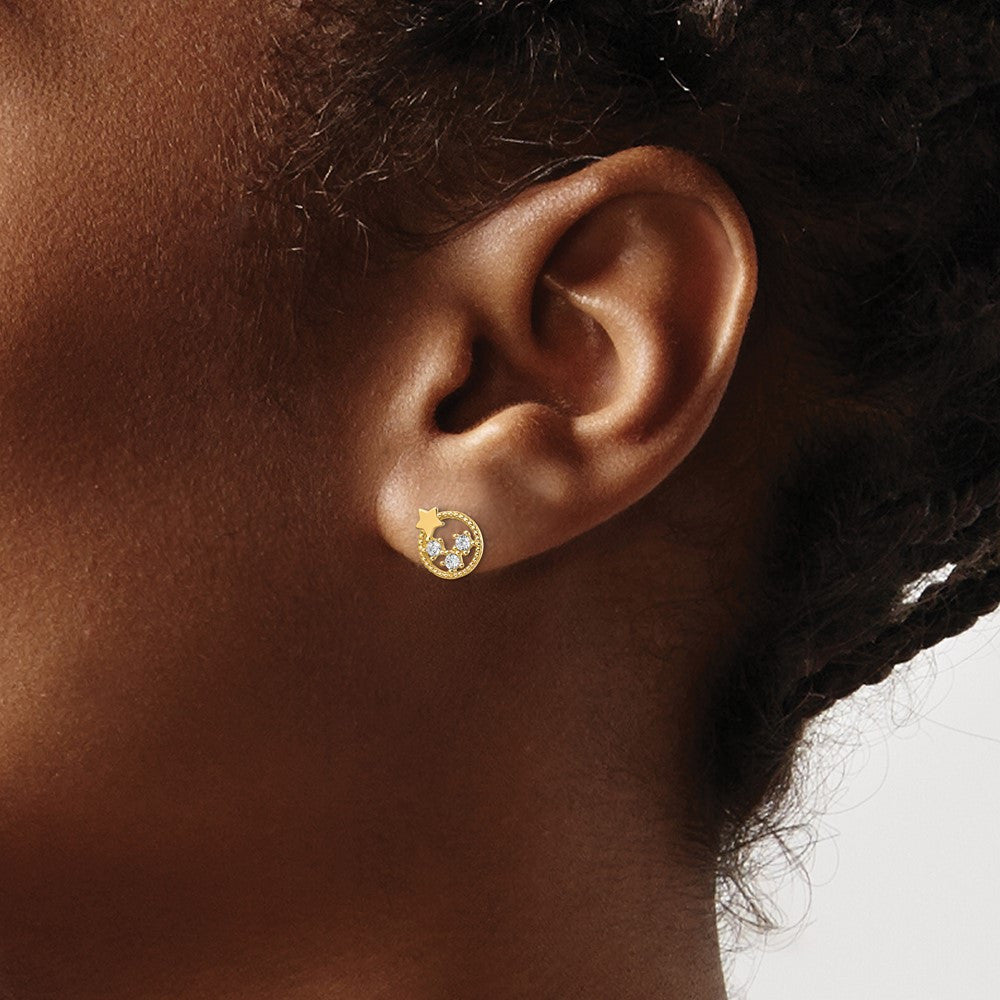 14k Yellow Gold CZ Stars Button Stud Earrings