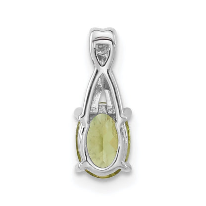 14k White Gold Oval Peridot and Diamond Pendant