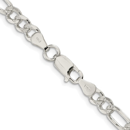 Sterling Silver Rhodium-plated 5.5mm Pav� Flat Figaro Chain Necklace 22"