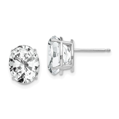 14k White Gold 10x8mm Oval Cubic Zirconia Stud Earrings