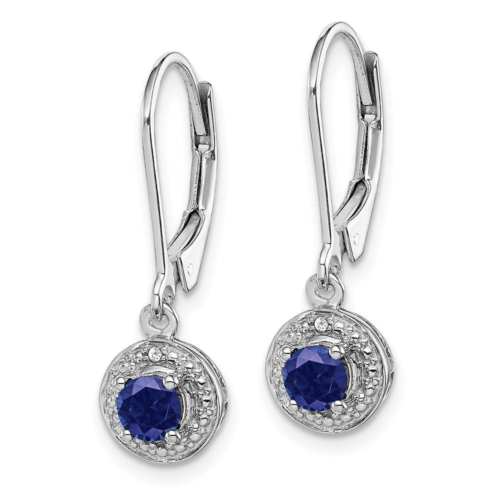 Sterling Silver Rhodium-plated Diam. & Created Sapphire Dangle Earrings