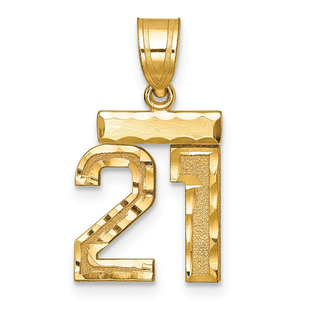14k Yellow Gold Small Brushed Diamond-cut Number 21 Charm Pendant