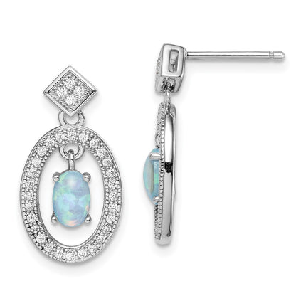 Sterling Silver Rhodium-plated Created Opal & CZ Dangle Earrings