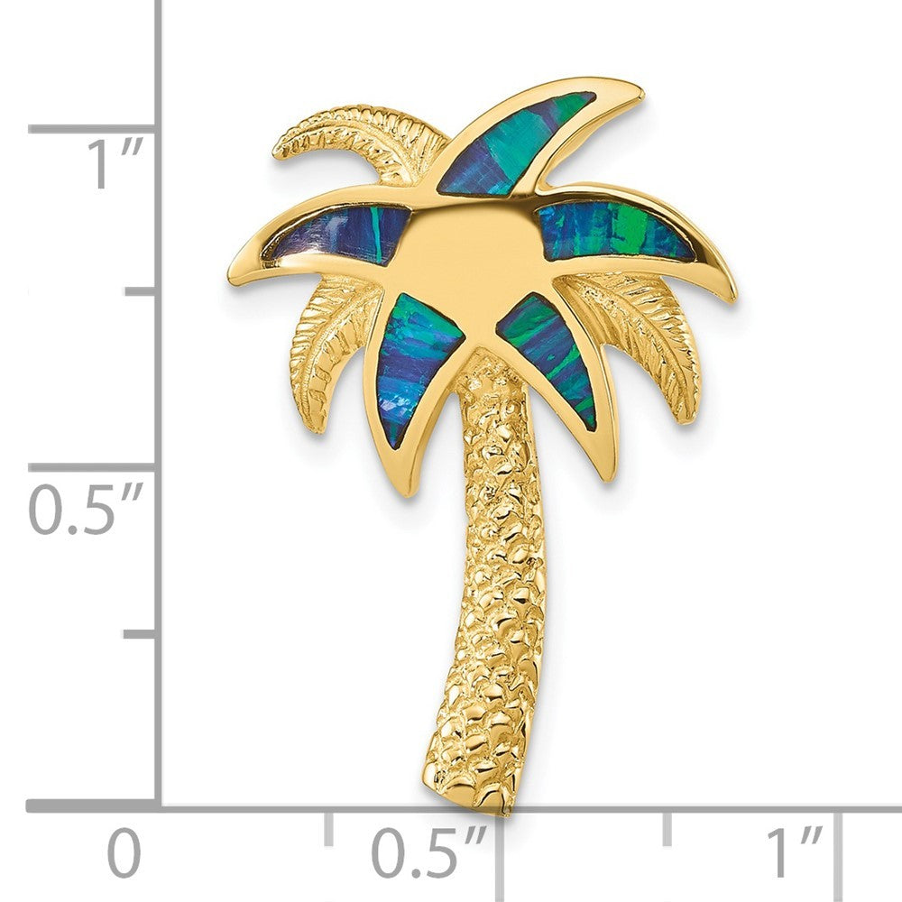 14k Yellow Gold Lab Created Opal Palm Tree Slide