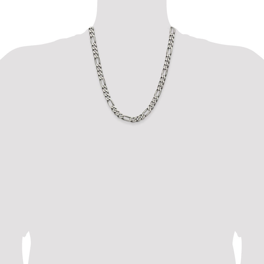 Sterling Silver Antiqued 7.75mm Figaro Chain Necklace 22"