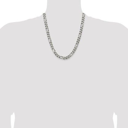 Sterling Silver Antiqued 7.75mm Figaro Chain Necklace 22"