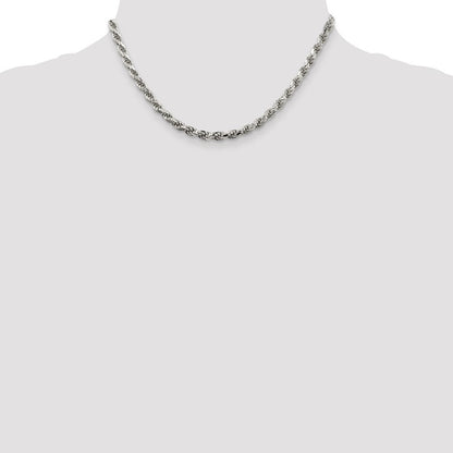 Sterling Silver 4.6mm Diamond-cut Rope Chain Necklace 16"
