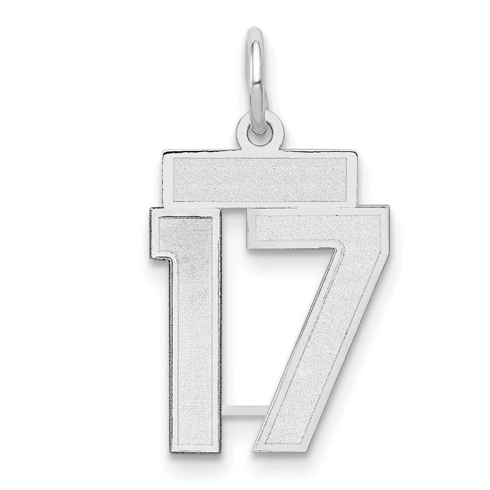 14k White Gold Small Satin Number 17 Charm Pendant