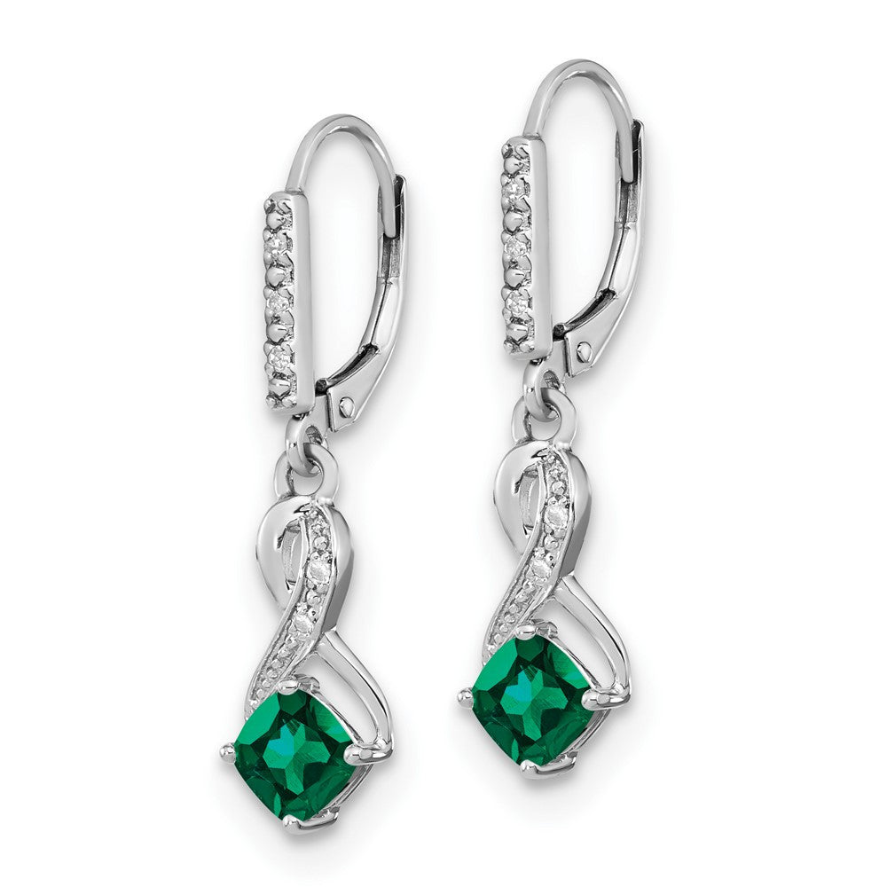 Sterling Silver Rhodium-plated Created Emerald and Diamond Dangle Earrings