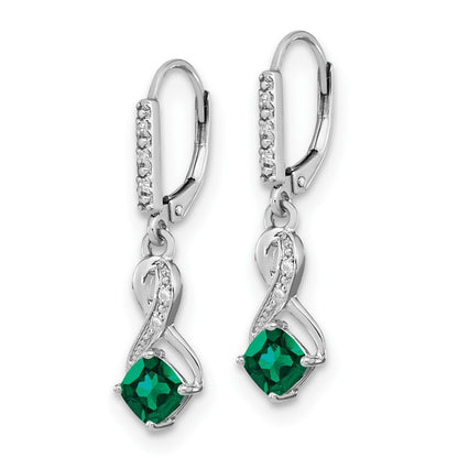Sterling Silver Rhodium-plated Created Emerald and Diamond Dangle Earrings