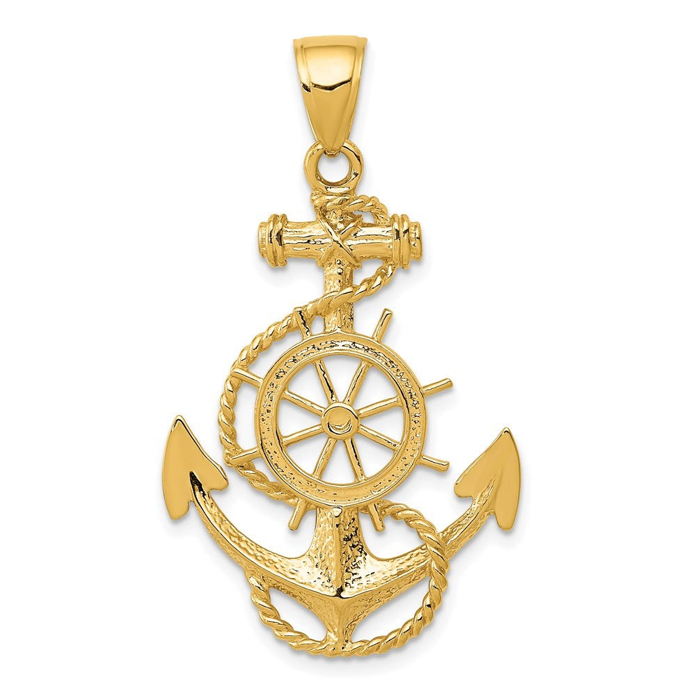14k Yellow Gold Large Anchor Wheel Pendant