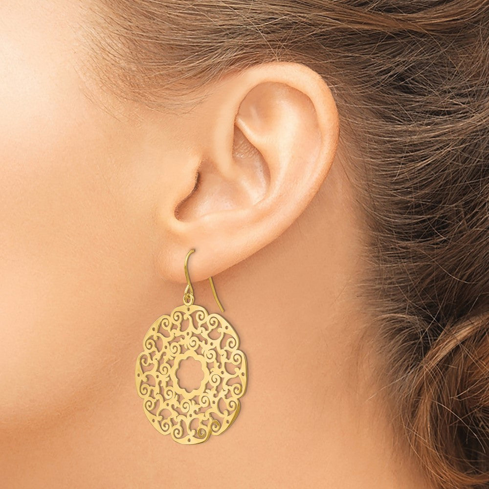 14k Yellow Gold Fancy Lace Filigree Dangle Earrings