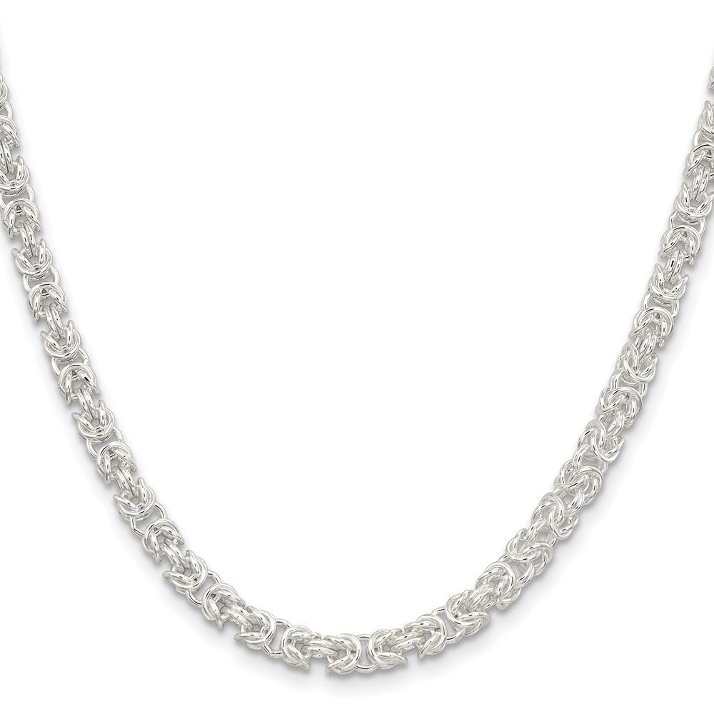 Sterling Silver 4.75mm Rounded Byzantine Chain Necklace 24"