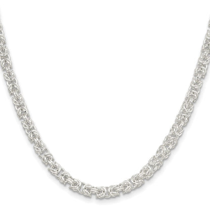Sterling Silver 4.75mm Rounded Byzantine Chain Necklace 24"