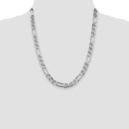 Sterling Silver Rhodium-plated 8.25mm Figaro Anchor Chain Necklace 22"