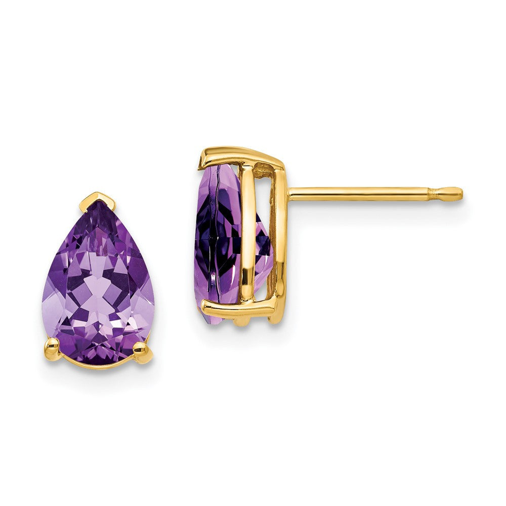 14k Yellow Gold 9x6mm Pear Amethyst Stud Earrings