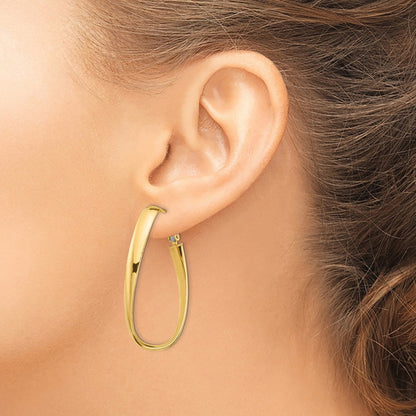 14k Yellow Gold High Polished 5mm Twisted Oval Omega Back Hoop Earrings