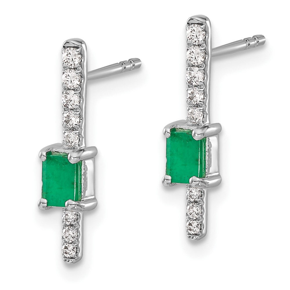 14k White Gold Diamond and Emerald Fancy Dangle Earrings