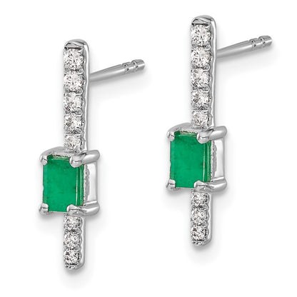 14k White Gold Diamond and Emerald Fancy Dangle Earrings
