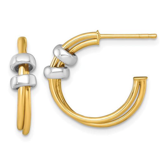 14k Two-tone Polished with Rings Double C-Hoop Earrings