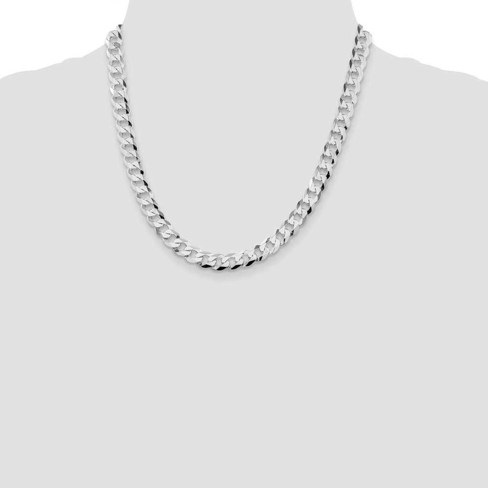 Sterling Silver Rhodium-plated 8.5mm Flat Curb Chain Necklace 20"