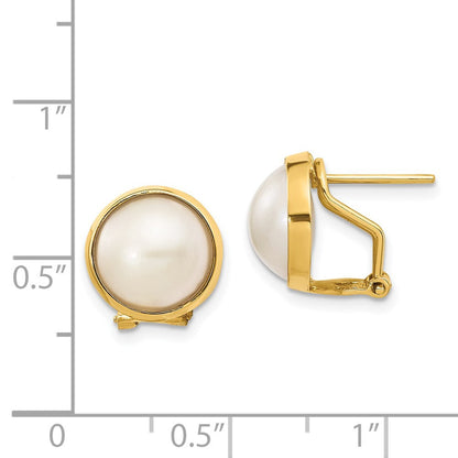 14k Yellow Gold 10-11mm Freshwater Cultured Mabe Pearl Omega Back Stud Earrings