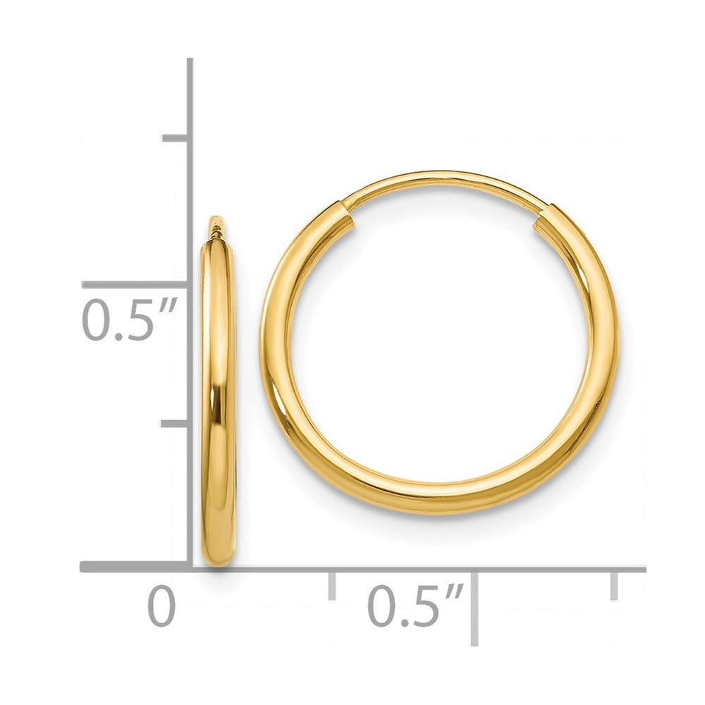 14k Yellow Gold 1.5mm Polished Round Endless Hoop Earrings