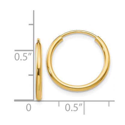 14k Yellow Gold 1.5mm Polished Round Endless Hoop Earrings