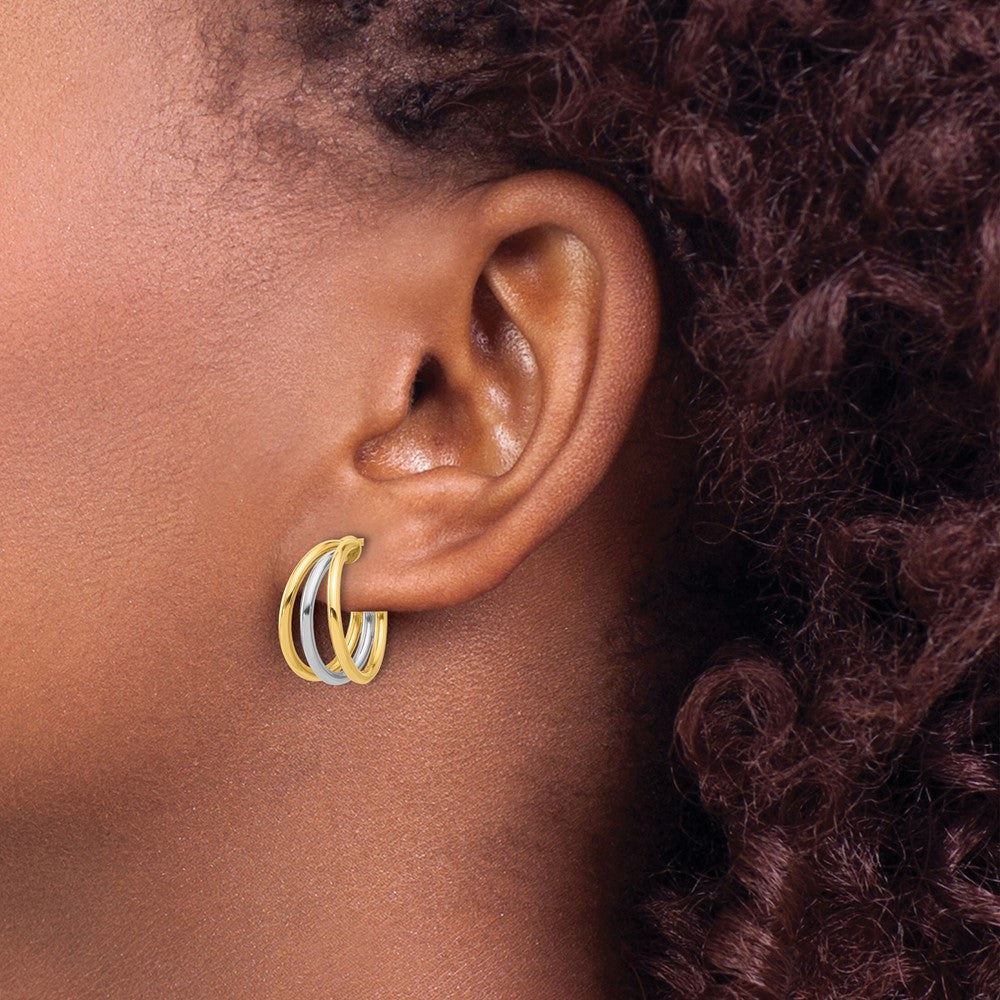 14K Two-tone Polished Multi Row Hoop Earrings