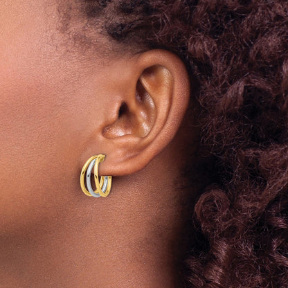 14K Two-tone Polished Multi Row Hoop Earrings