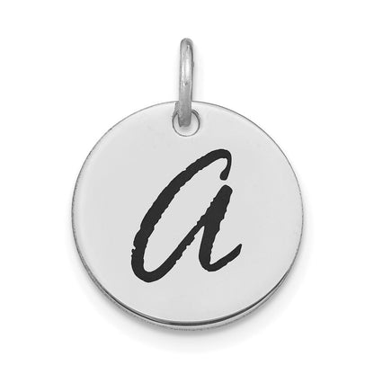 14k White Gold Polished Black Enamel Letter A Initial Disk Charm Pendant