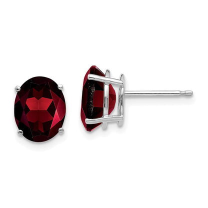 14k White Gold 9x7mm Oval Garnet Stud Earrings