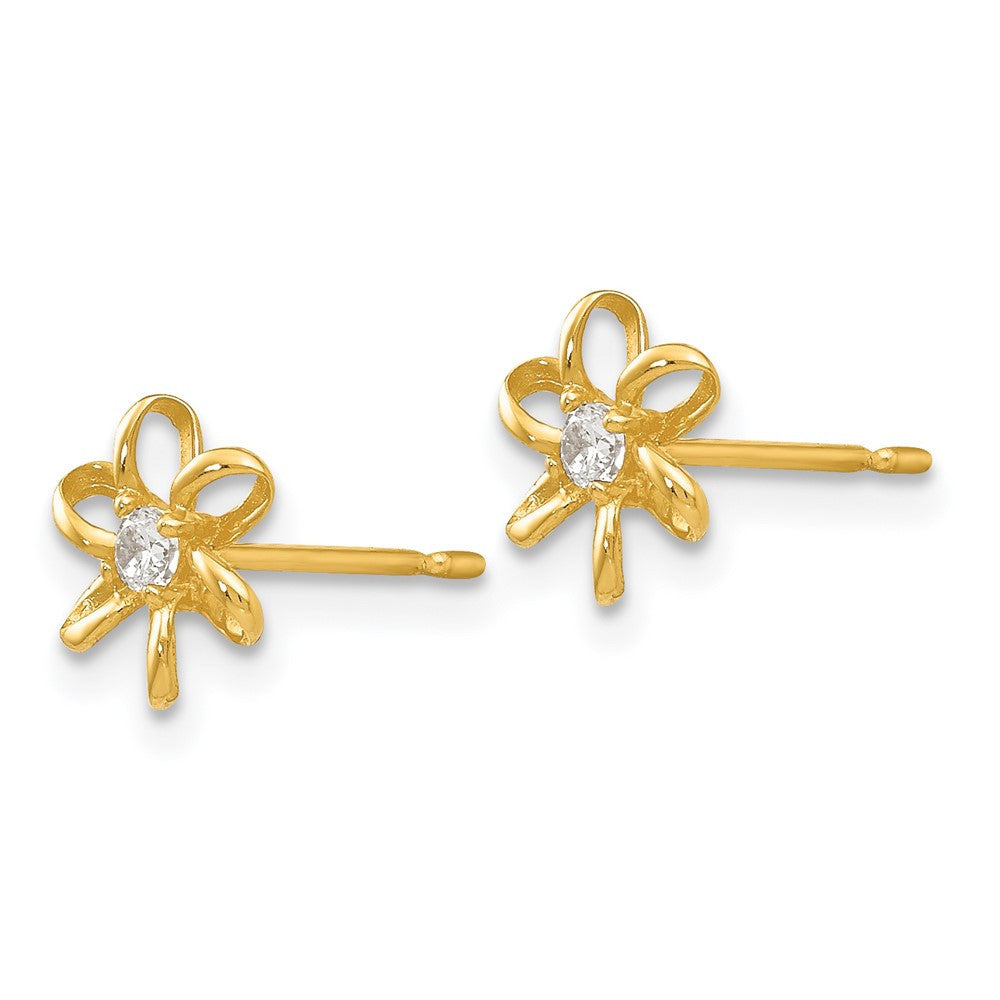 14k Yellow Gold CZ Children's Flower Button Stud Earrings