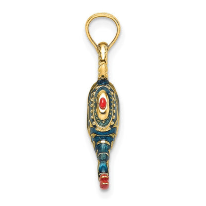 14k Yellow Gold Enamel 3-D Textured Blue Genie Lamp Charm Pendant