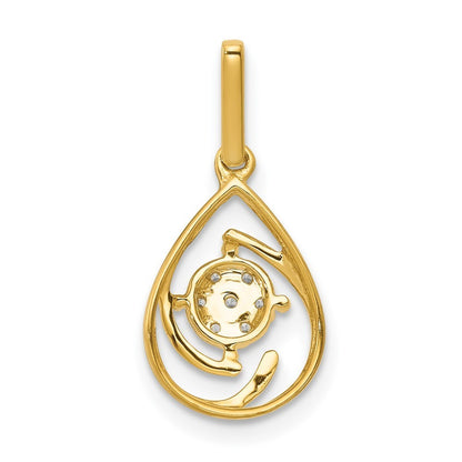 14k Yellow Gold Polished 1/15ct. Diamond Fancy Teardrop Pendant