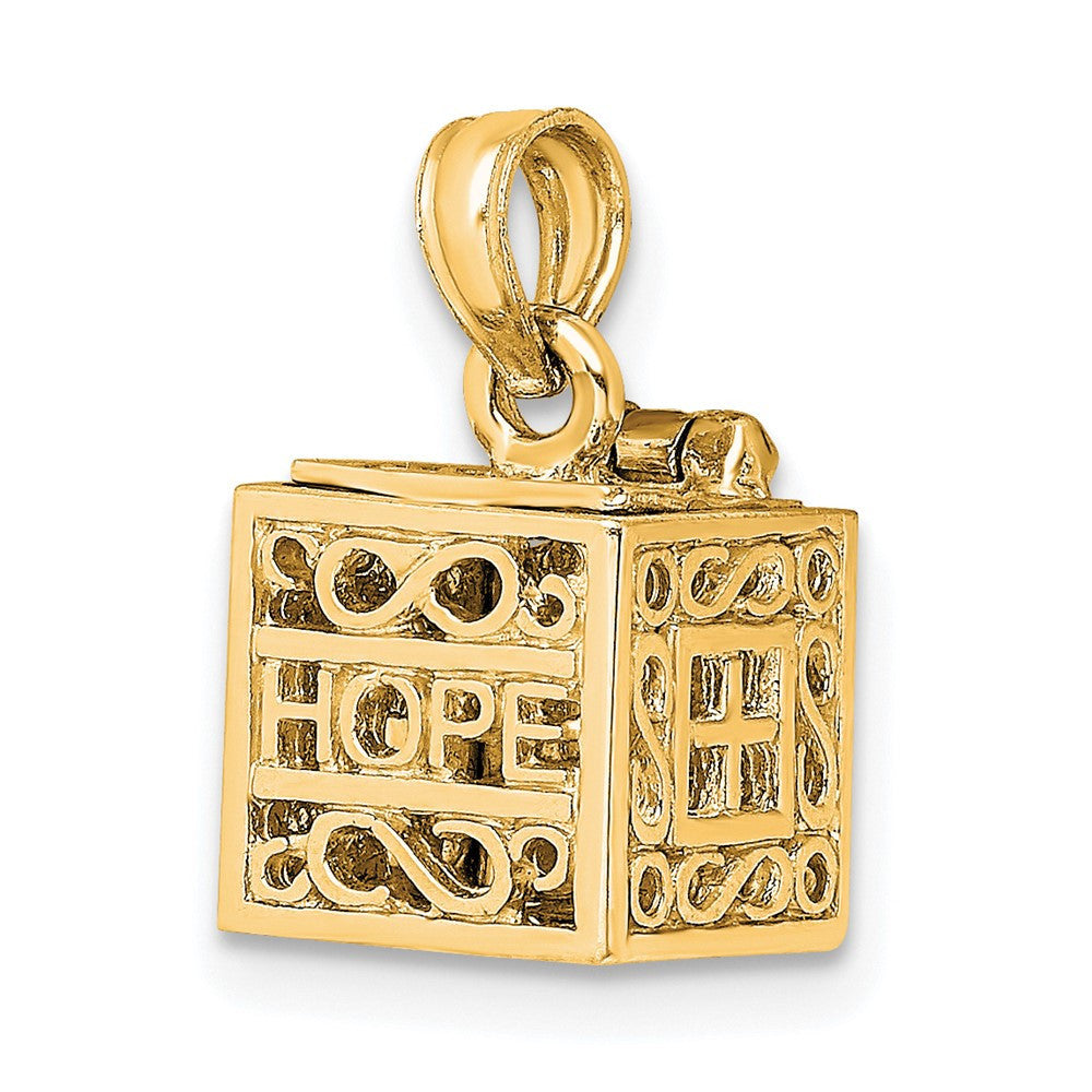 14k Yellow Gold 3D Faith and Hope Prayer Box Charm Pendant