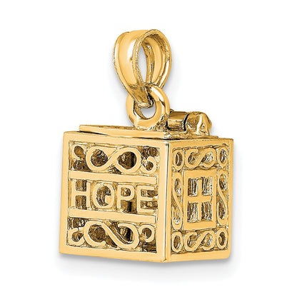 14k Yellow Gold 3D Faith and Hope Prayer Box Charm Pendant