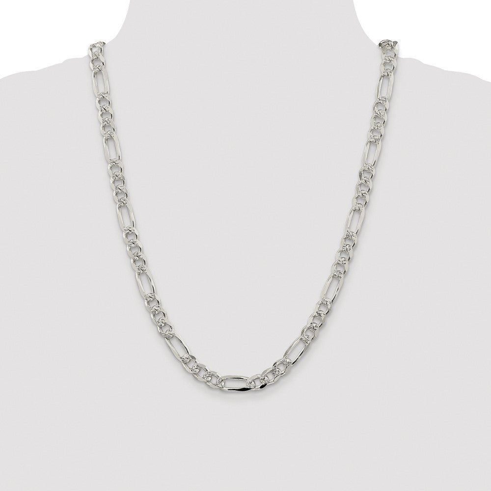 Sterling Silver Rhodium-plated 8mm Pav� Flat Figaro Chain Necklace 24"