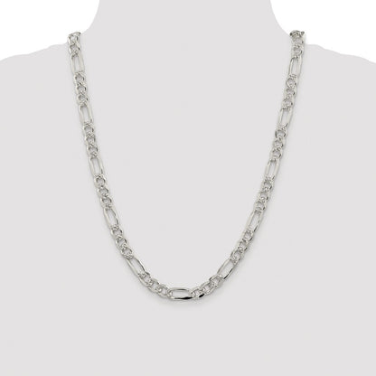 Sterling Silver Rhodium-plated 8mm Pav� Flat Figaro Chain Necklace 24"