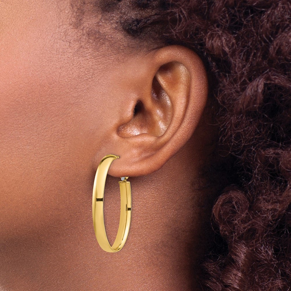 14k Yellow Gold High Polished 5mm Omega Back Oval Hoop Earrings