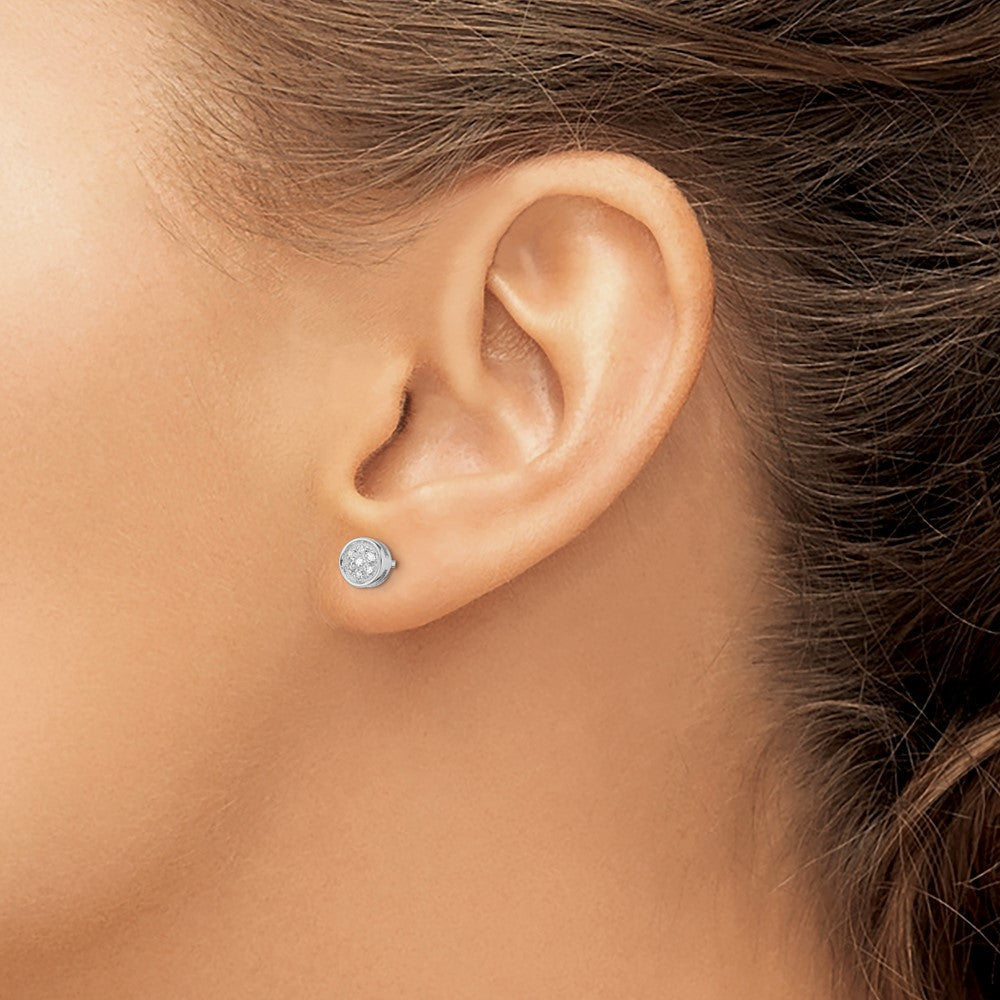 Sterling Silver Rhodium-plated Diamond Circle Button Stud Earrings