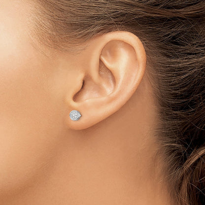 Sterling Silver Rhodium-plated Diamond Circle Button Stud Earrings