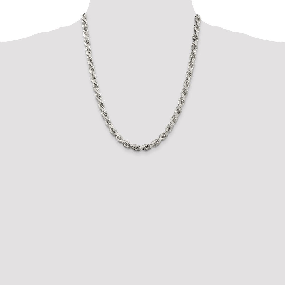 Sterling Silver 6.5mm Diamond-cut Rope Chain Necklace 22"