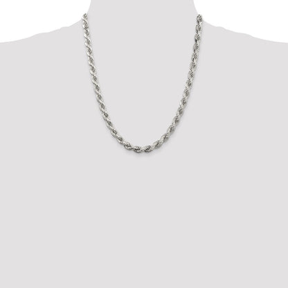 Sterling Silver 6.5mm Diamond-cut Rope Chain Necklace 22"