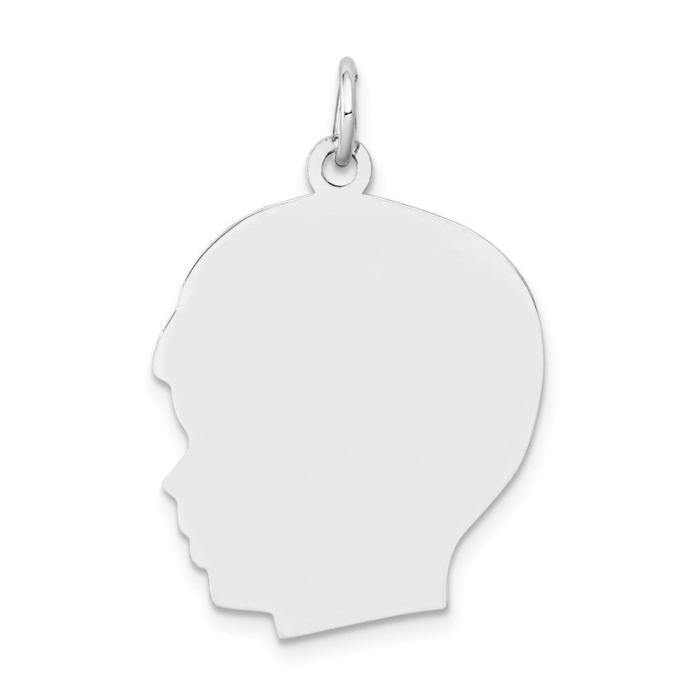 14k White Gold White Plain Large.018 Depth Facing Left Boy Charm Pendant